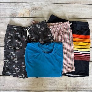 Boys Swim Trunks Shorts Rash Guard Bundle Flamingo Sunset Striped Size M 10 12